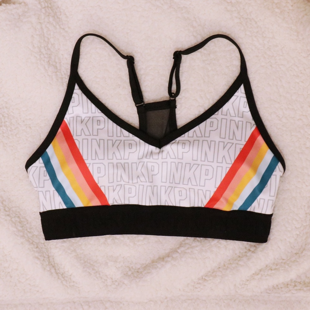 NWOT VS PINK Logo Rainbow Ultimate Sports Bra
